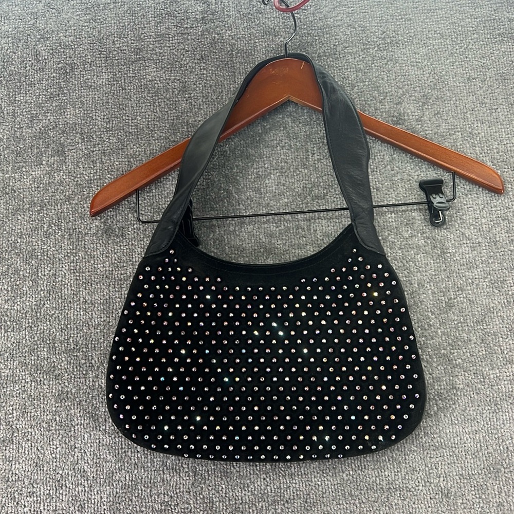 Christine Alexander Handbag Satchel Shoulder Bag Purse Black Sparkles Crystals